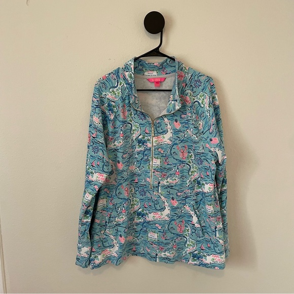 Lilly Pulitzer Skipper Popover XXL UPF 50+ Bali Blue Cape Cod Print - Picture 6 of 15
